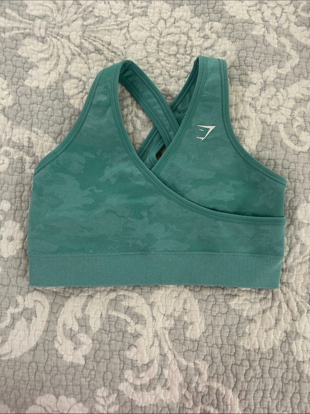 Gymshark Teal Camo Crossback Sports Bra